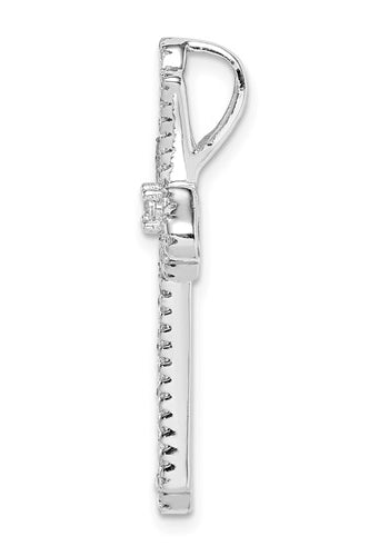 Prong Set Designer Cross Pendant With Diamond Essence Stones Set In Platinum Plated Sterling Silver