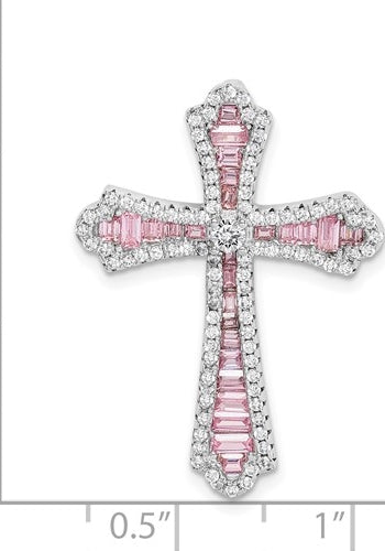 Prong Set Designer Cross Pendant With Diamond Essence Stones Set In Platinum Plated Sterling Silver
