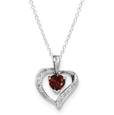 Diamond Essence Sterling Silver Rhodium Plated Heart Garnet Pendant, 0.70 Cts.T.W.