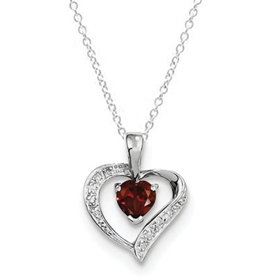 Diamond Essence Sterling Silver Rhodium Plated Heart Garnet Pendant, 0.70 Cts.T.W.