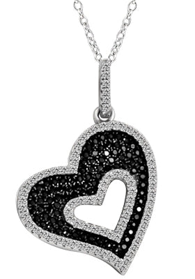 Heart in Heart - Beautiful Heart Pendant with Ember Essence and Diamond Essence Melee, 2.0 Cts. T.W. set in Platunum Plated Sterling Silver. 18" long Chain Included.