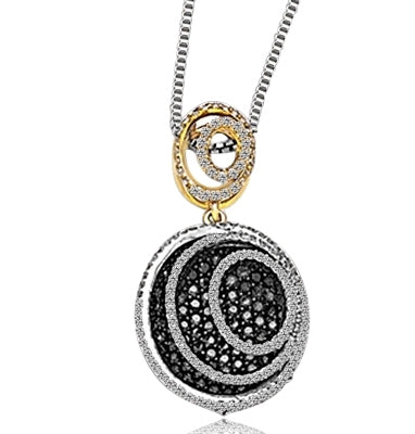 Oval shaped Designer Pendant with Round, Chocolate Essnece and Diamond Essence Melee, 3.50 Cts. T.W. set in Two - Tone, 14k Gold Vermeil. 18" long Chain included.