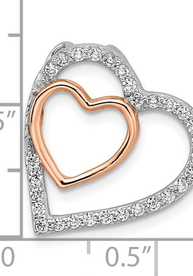 Diamond Essence Two-Tone Heart In Heart Pendant With Beautifully Channel Set Round Brilliant Stones, 1 Ct.T.W. In Platinum Plated Sterling Silver.
