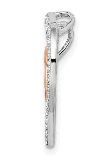 Diamond Essence Two-Tone Heart In Heart Pendant With Beautifully Channel Set Round Brilliant Stones, 1 Ct.T.W. In Platinum Plated Sterling Silver.