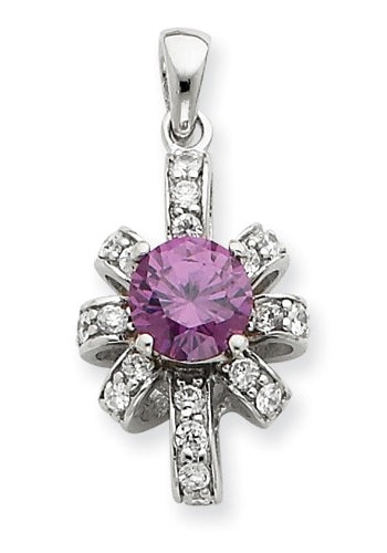 Diamond Essence Designer Pendant with 0.75 Ct. round Amethyst Essence center and Brilliant melee in artistic setting, 1.0 Ct.t.w.in Platinum Plated Sterling Silver.