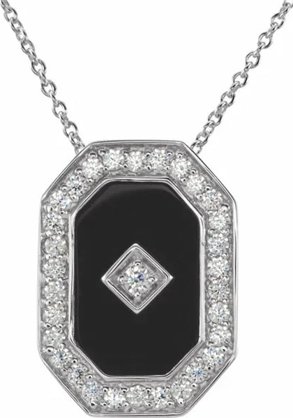 An extraordinary designer pendant with artificial onyx and round brilliant diamond by Diamond Essence set in platinum plated sterling silver 4.0 Cts.t.w.
