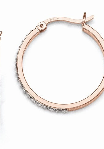 Diamond Essence Rose Gold Plated Silver Hop Earrings-SQDF157