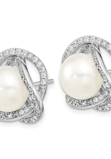 Designer Set of Pearl And Diamond Essence Round Melee Set In Platinum Plated Sterling Silver
