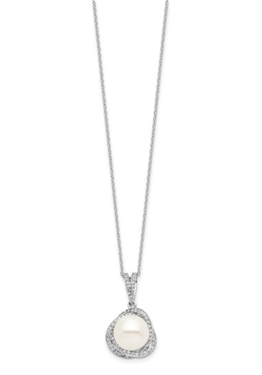 Designer Set of Pearl And Diamond Essence Round Melee Set In Platinum Plated Sterling Silver