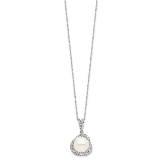 Designer Set of Pearl And Diamond Essence Round Melee Set In Platinum Plated Sterling Silver