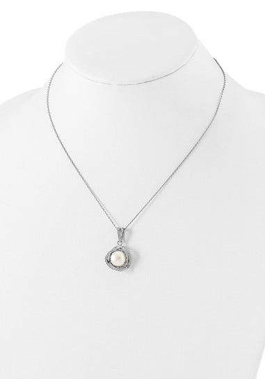 Designer Set of Pearl And Diamond Essence Round Melee Set In Platinum Plated Sterling Silver