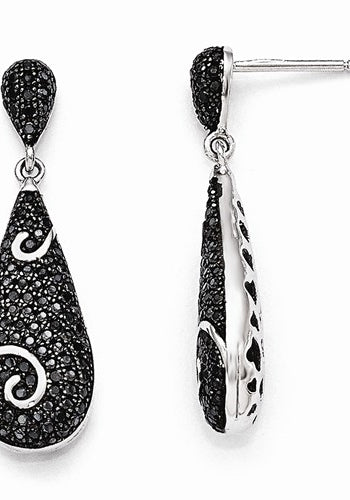 Diamond Essence Earrings with Black Essence melee set in Pave setting, 2.5 cts.t.w. in Platinum Plated sterling silver.