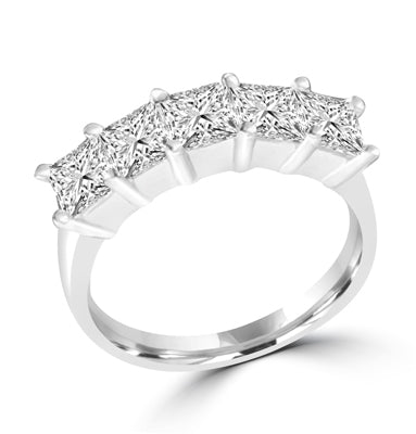 sterling silver band with 5 princess cut diamonds