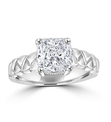 cushion cut diamond on ethnic band in sterling silver ring