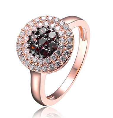 Diamond Essence Rose Plated Ring With Round Brilliant Diamond Essence And Chocolate Essence Stones, 1.70 Cts.T.W.
