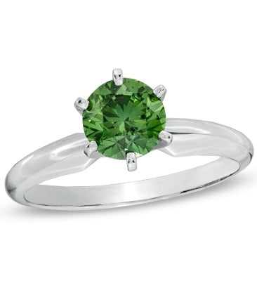 Diamond Essence Solitaire Ring With Emerald Round Brilliant stone, 2 Cts.T.W. In Platinum Plated Sterling Silver.