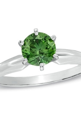 Diamond Essence Solitaire Ring With Emerald Round Brilliant stone, 2 Cts.T.W. In Platinum Plated Sterling Silver.