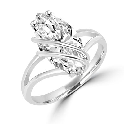 Dramatic and impressive for the times you want to be, 3 carat Marquise cut Diamond Essence stone set in overlaping Platinum Plated Sterling Silver setting.