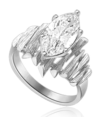 bamboo ring with marquise diamond and Sterling Silver spike