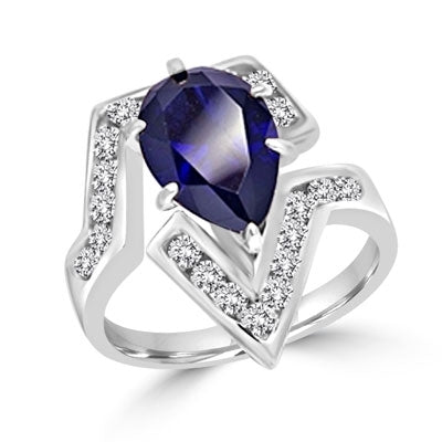 Lulu - Move Forward with this superb Ring, 3.0 Carats in all, with 2.0 Carat Pear Cut Sapphire Essence Center Stone and Melee Accents set in Platinum Plated Sterling Silver.