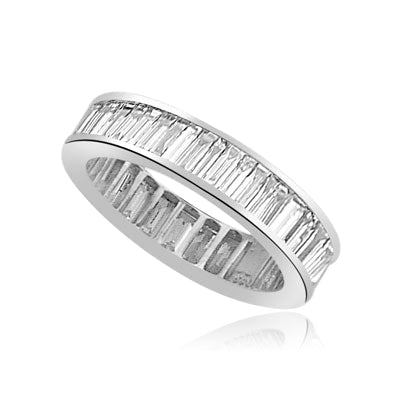 Ring channel set baguettes eternity band in Platinum Plated Sterling Silver