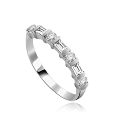 Delicately dazzling Band with Baguettes ring Platinum Plated Sterling Silver