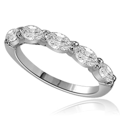 Simple delicate band 1.25 Cts. T.W. with 0.25 Ct Marquise Cut 5 Diamond Essence stones in Platinum Plated Over Sterling Silver.