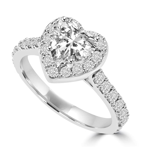 Diamond Essence 1 Ct. Heart In Four Prongs And Surrounded By Melee, 2.50 Cts.T.W. In Platinum Plated Sterling Silver.