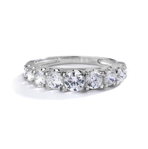 Designer Band with Beautifully set Graduating Round Diamond Essence. 1.10 Cts T.W. set in Platinum Plated Sterling Silver.