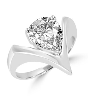 Diamond Essence Ring with 2.0 ct. Pear cut stone,in Platinum Plated Sterling Silver.
