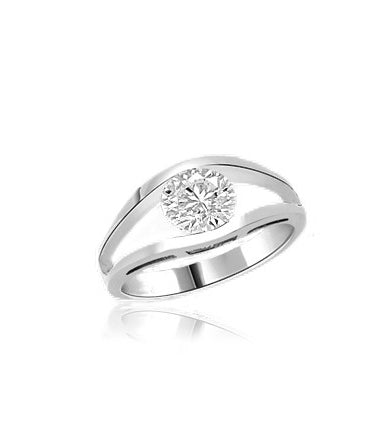 Subtle and strong Friendship Ring, 1.0 Ct. T.W, with a delicate Round Solitaire nestled in stylish split shank of Platinum Plated Sterling Silver.