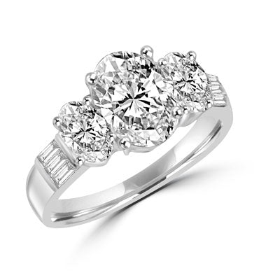 oval center and side stones & baguettes in sterling silver ring