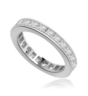 channel set princess diamond band in Platinum Plated Sterling Silver
