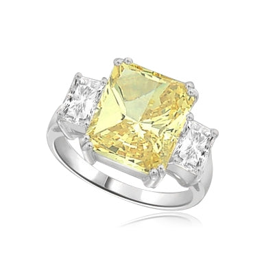 7ct canary stone with side baguette ring in silver