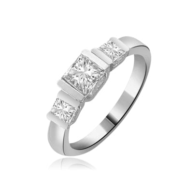 Cool & Trendy band with three princess cut Diamond ring in silver