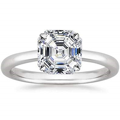 Platinum plated sterling silver ring with asscher cut stone