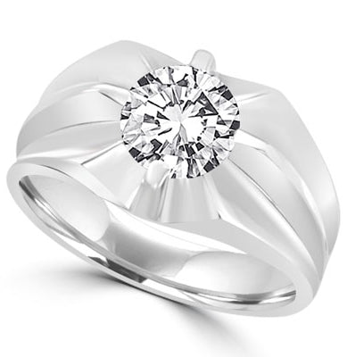 Platinum Plated Sterling Silver man's ring with a 2.0 cts.t.w. round cut Diamond Essence masterpiece. Enhances his appealing nonchalant attitude.