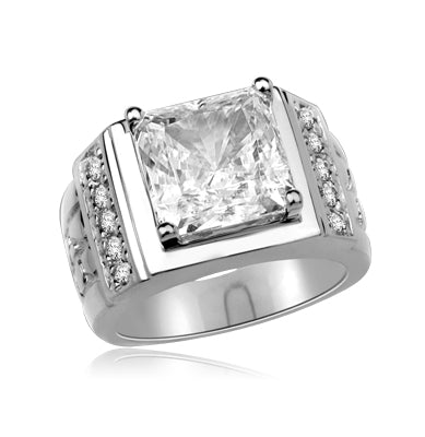 6ct. Radiant Square cut ring in Platinum Plated Sterling Silver