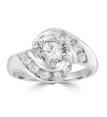 Ring channel set round diamond in swirl design