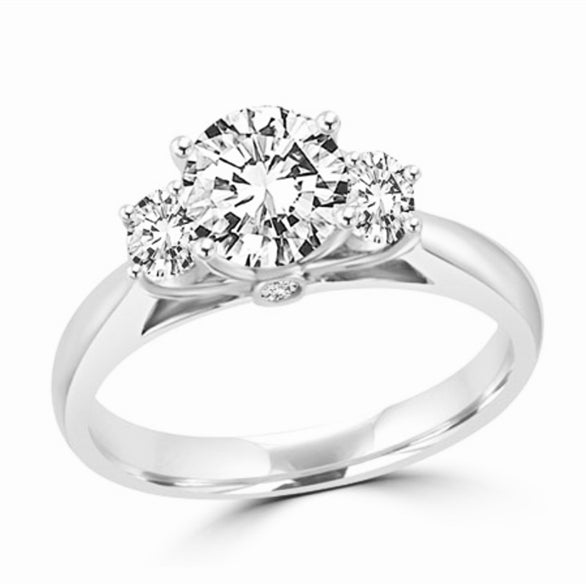 Round diamond essence three stone silver ring