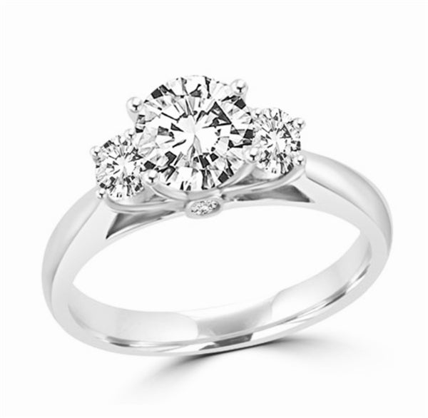 Round diamond essence three stone silver ring