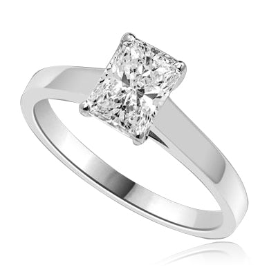 Prong Set Solitaire Ring with Lab-made Emerald Cut Radiant Diamond by Diamond Essence set in Sterling Silver