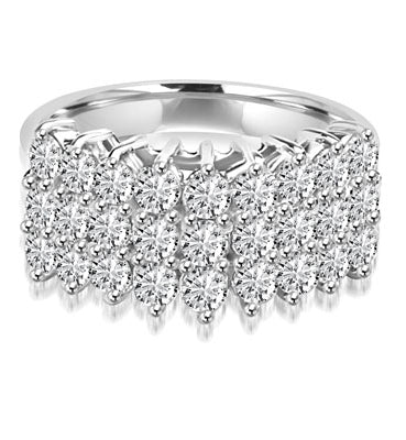 Diamond Essence Ring with three rows of Round Brilliant stones, each 0.10 ct. in Prong setting. 2.70 cts.t.w.in Platinum Plated Sterling Silver.