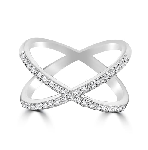 Diamond Essence Criss Cross "X" Ring with Round Brilliant Melee