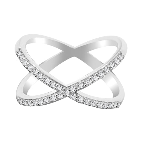 Diamond Essence Criss Cross "X" Ring with Round Brilliant Melee
