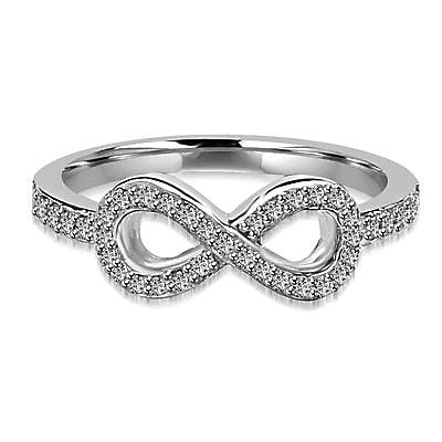 Infinity Ring with 1.60 cts.t.w. of Diamond Essence Melee, in Platinum Plated Sterling Silver.