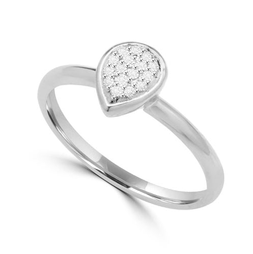 Diamond Essence Delicate Ring With Brilliant Melee in Pear Shape Setting, 0.10 Ct.T.W. In Platinum Plated Sterling Silver