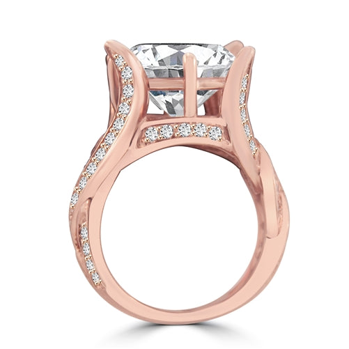 Prong Set Designer Ring with Artificial Round Brilliant Diamond and Melee by Diamond Essence set in Plated Over Sterling Silver.