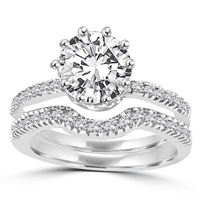 2ct round stone with round channel set diamonds pair band