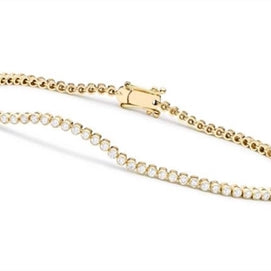 7 inch Long Diamond Essence Bezel-Set Bracelet With 0.10 Ct. Each Round Brilliant Stone, 8Cts.T.W. In 14K Gold Vermeil.